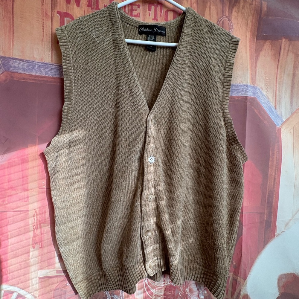3/$10 Vintage Oversized Christian Dumas Knit Button-Front Sweater Vest – Taupe